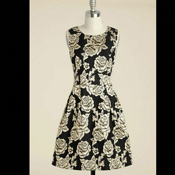 Soieblu Dresses & Skirts - Black and gold floral a-line dress